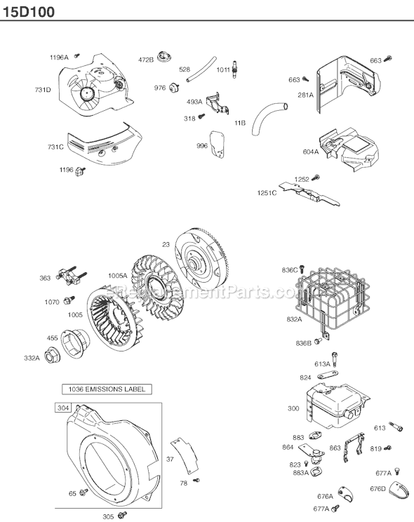 Page E Diagram and Parts List for 15D100SERIES 0111-0918 Briggs and Stratton Engine